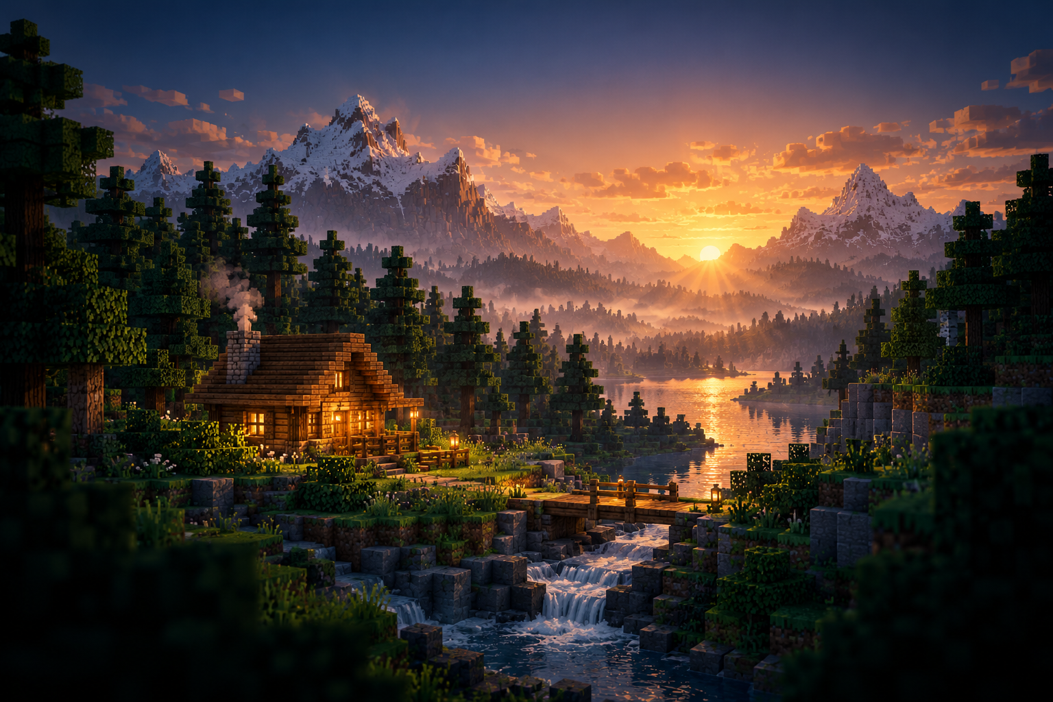 Cabana em um vale de blocos ao amanhecer